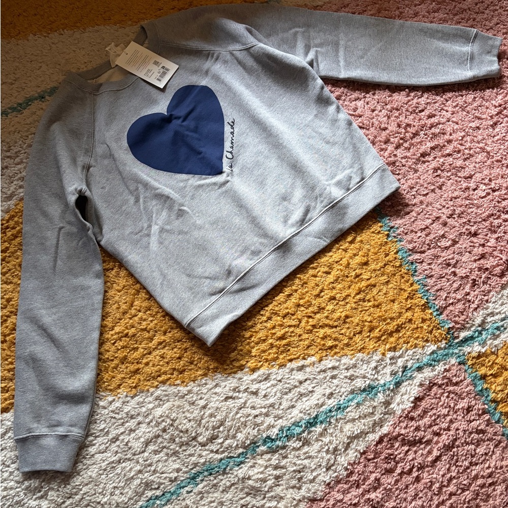 Sezane Gray Sweater with Blue Heart